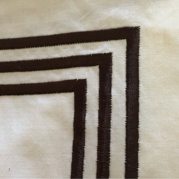 White Cotton Shower Curtain w/Embroidered Border & Custom Monogram “D” In Brown - Picture 5 of 13